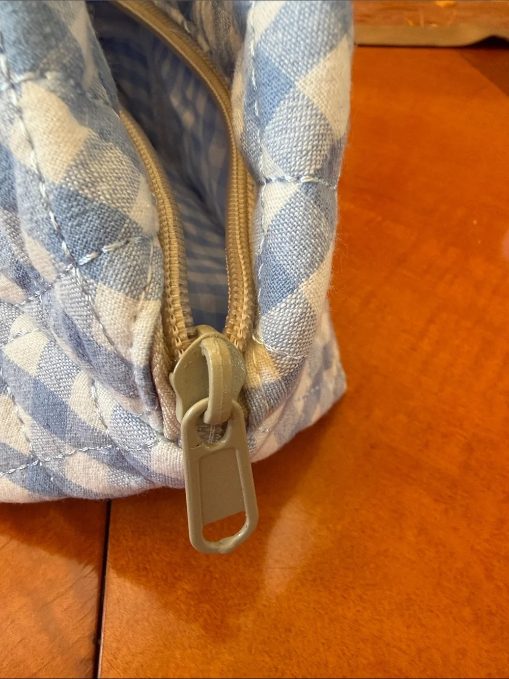 Moon Nude Light Blue Gingham Quilted Cosmetic Bag